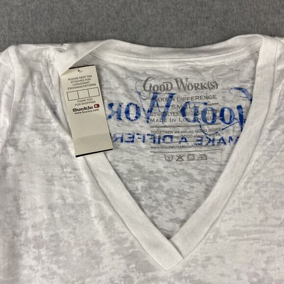 New Shirt Women's Good Work Make A Difference Small White Peace Love Japan Sheer - Picture 3 of 12